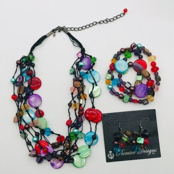 Vintage Premier Designs Parure Chunky Hand Knotted Fun Bold Statement Jewelry - Picture 2 of 11